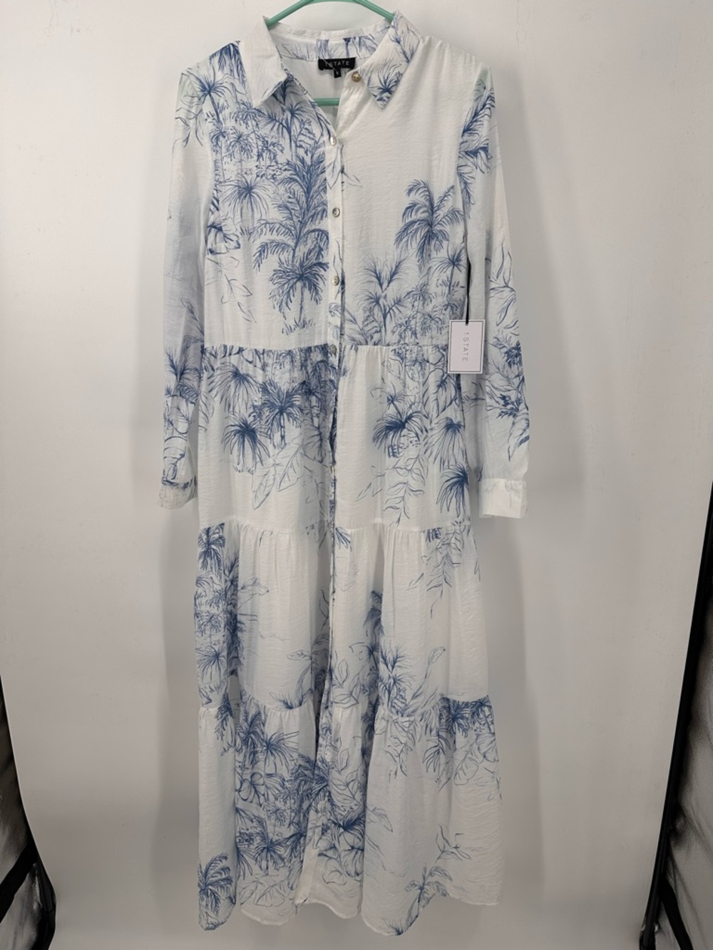 Anthropology 1. State Blue Tropical Toile Maxi Skirt Dress Sz S Oversized